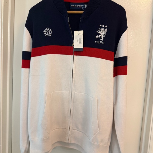 Polo by Ralph Lauren Navy and White Cotton-Blend Full-Zip Sweater - Picture 4 of 9